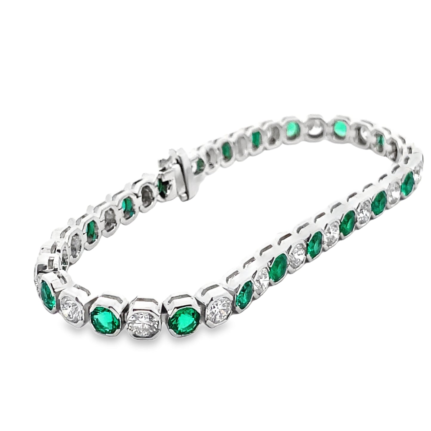 Alternating Emerald and Diamond Tennis Bracelet in 14K White Gold