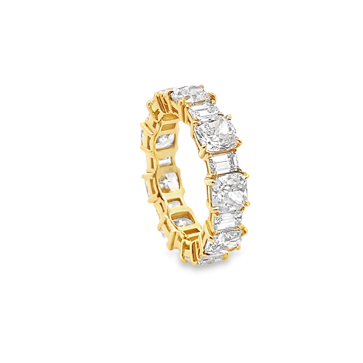 Alternating Cushion-Cut and Emerald-Cut Diamond Eternity Ring in 18K Yellow Gold