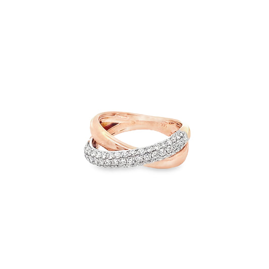 X Criss-Cross Twisted Dome Diamond Pave Ring in 14K Gold