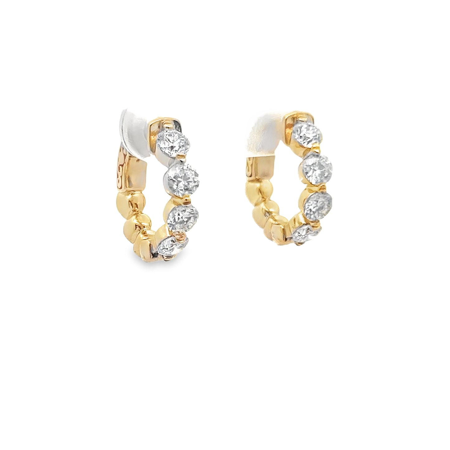 LKS Floating Diamond Huggie Hoop Earrings in 14K Yellow Gold