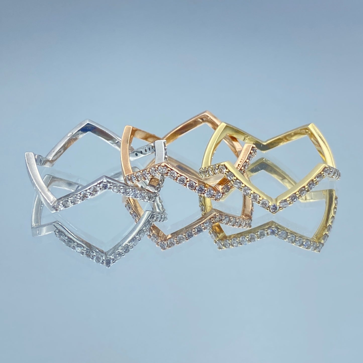 Zig Zag Stackable Diamond Rings in 14K Gold