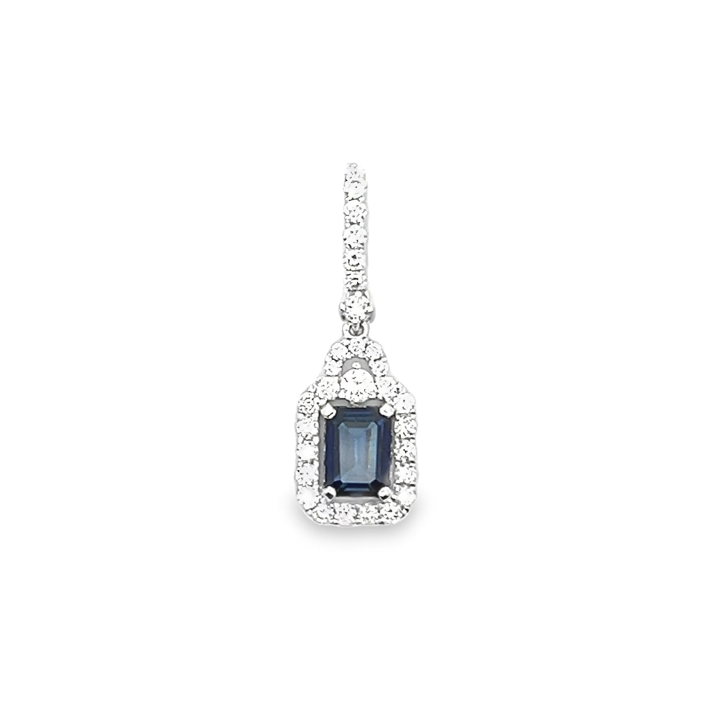 Emerald-Cut Sapphire Pendant with Diamond Halo in 18K White Gold
