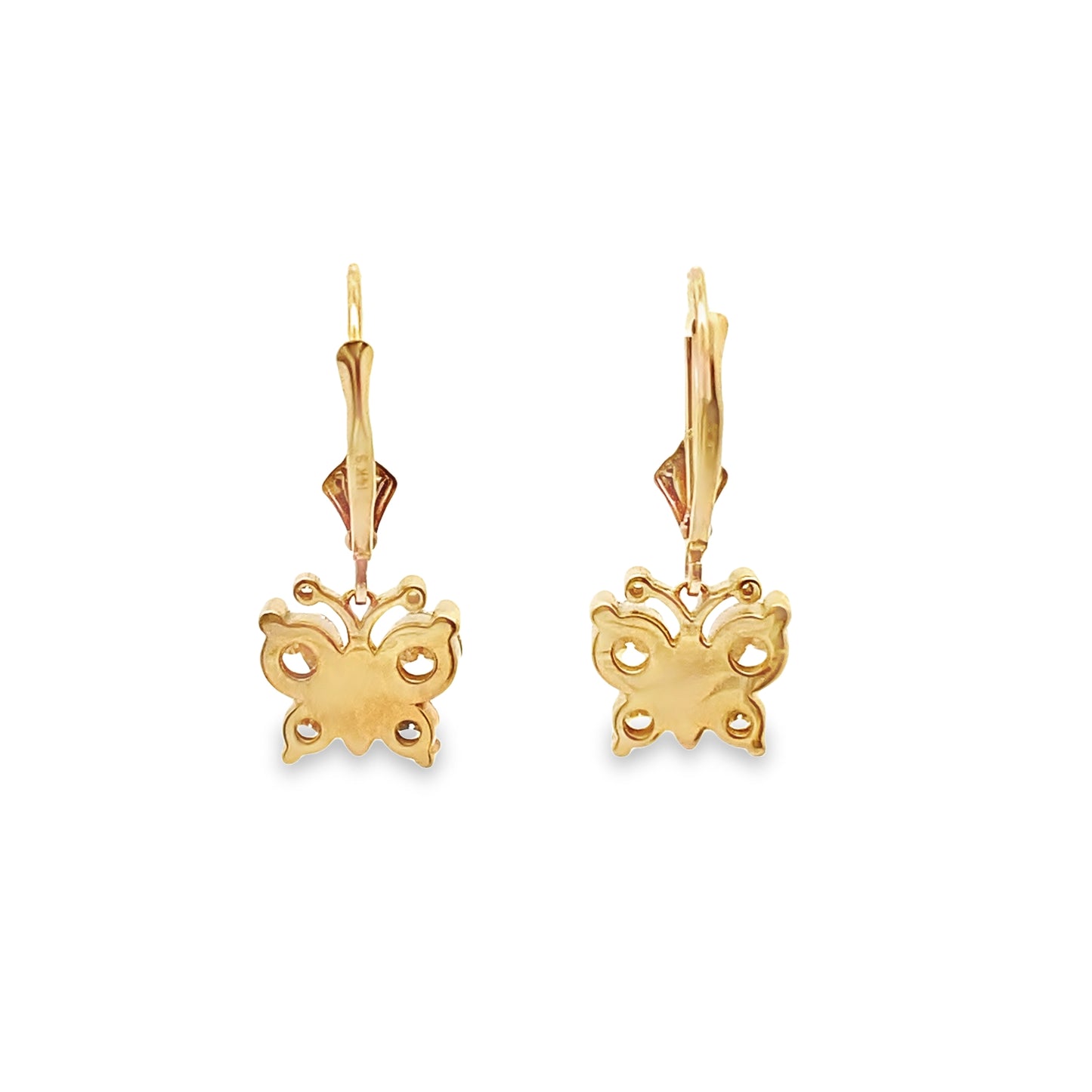 Butterfly Silhouette Dimond Drop Earrings in 14K Yellow Gold