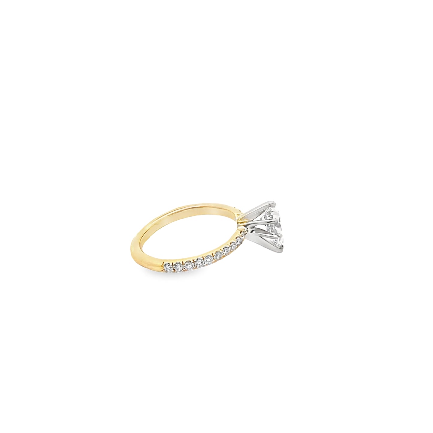 Two-Tone Diamond Pear Cut Engagement Ring in 14K White and Yellow Gold