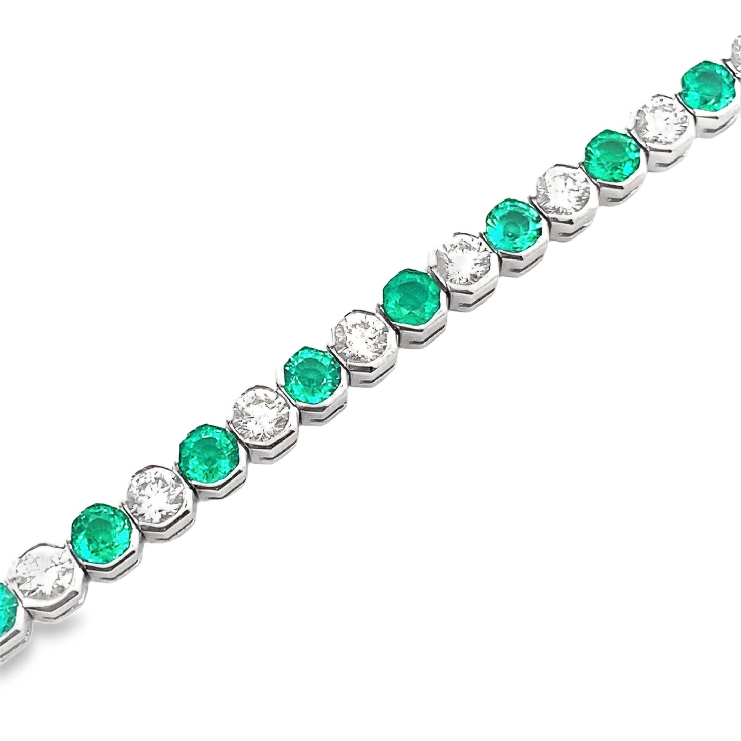 Alternating Emerald and Diamond Tennis Bracelet in 14K White Gold