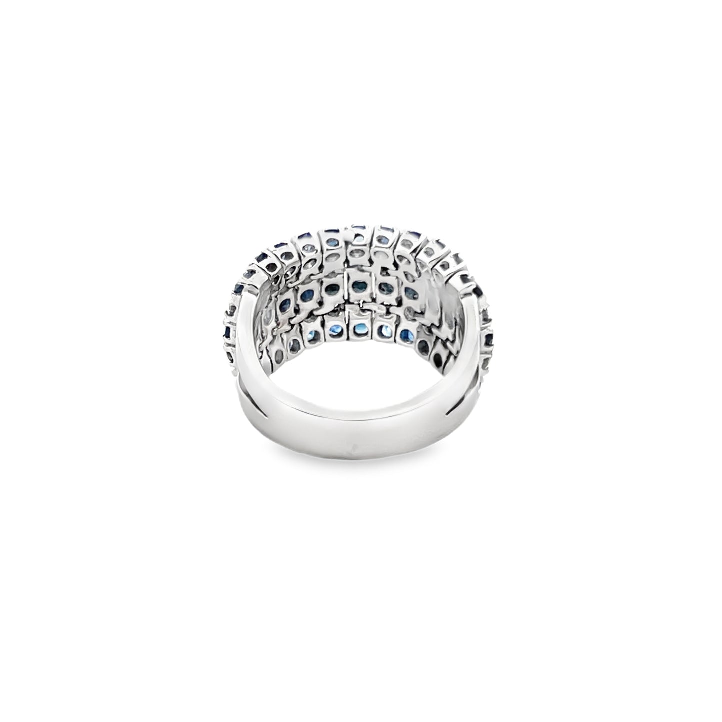 Multi-Row Round Cut Sapphire and Diamond Halfway Flexible Ring Band in 14K White Gold