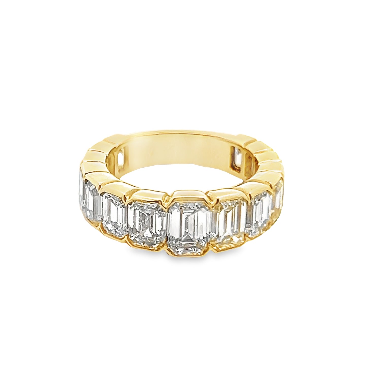 Graduated Diamond Emerald Cut Bezel Set Eternity Ring in 18K Yellow Gold