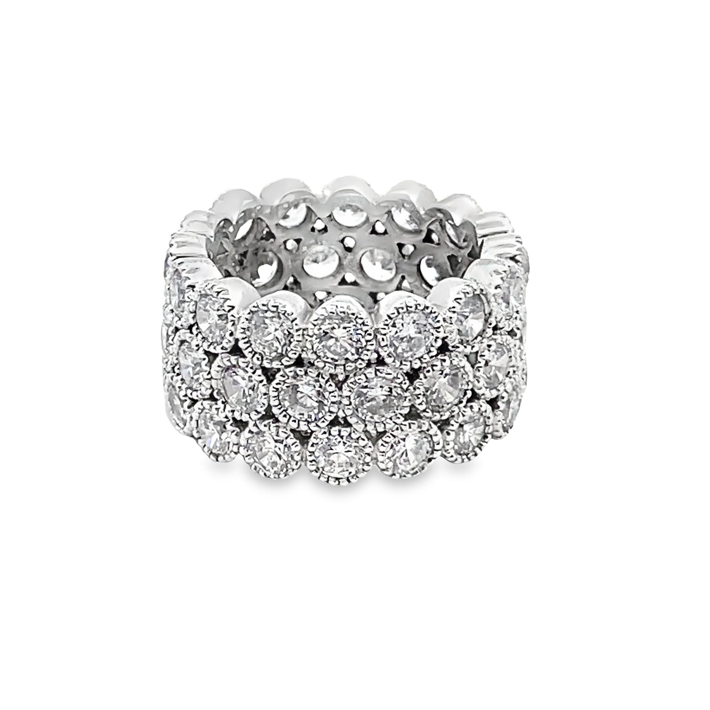 Three Row Bezel-Set Diamond Ring in 14K White Gold