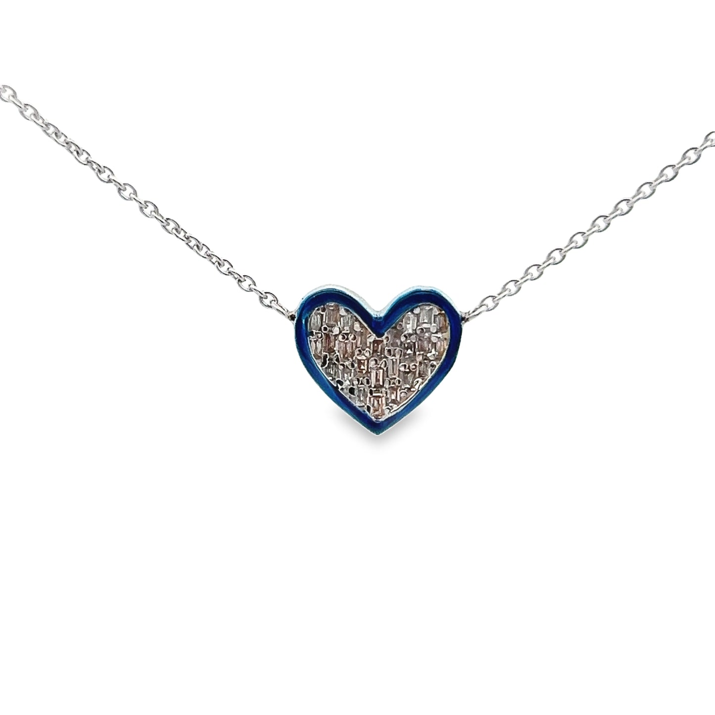 Baguette Cut Diamond Heart Pendant Necklace in 14K White Gold