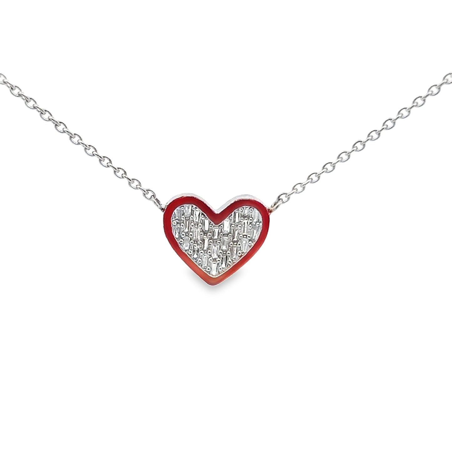 Baguette Cut Diamond Heart Pendant Necklace in 14K White Gold
