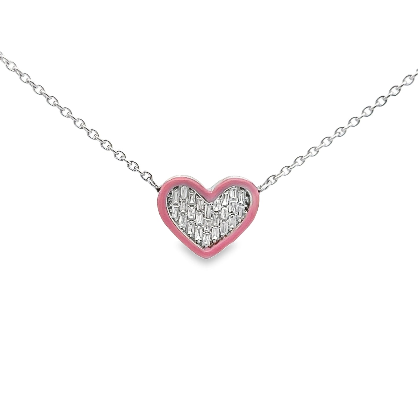 Baguette Cut Diamond Heart Pendant Necklace in 14K White Gold