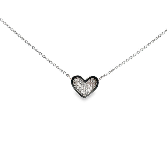 Baguette Cut Diamond Heart Pendant Necklace in 14K White Gold