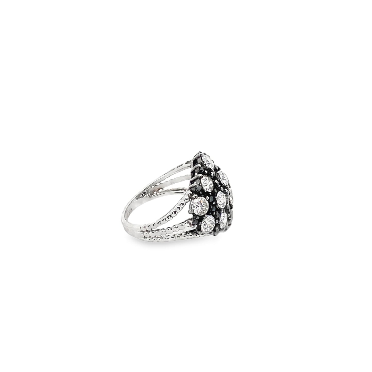 Vintage Style Black and White Diamond Statement Ring in 14K White Gold