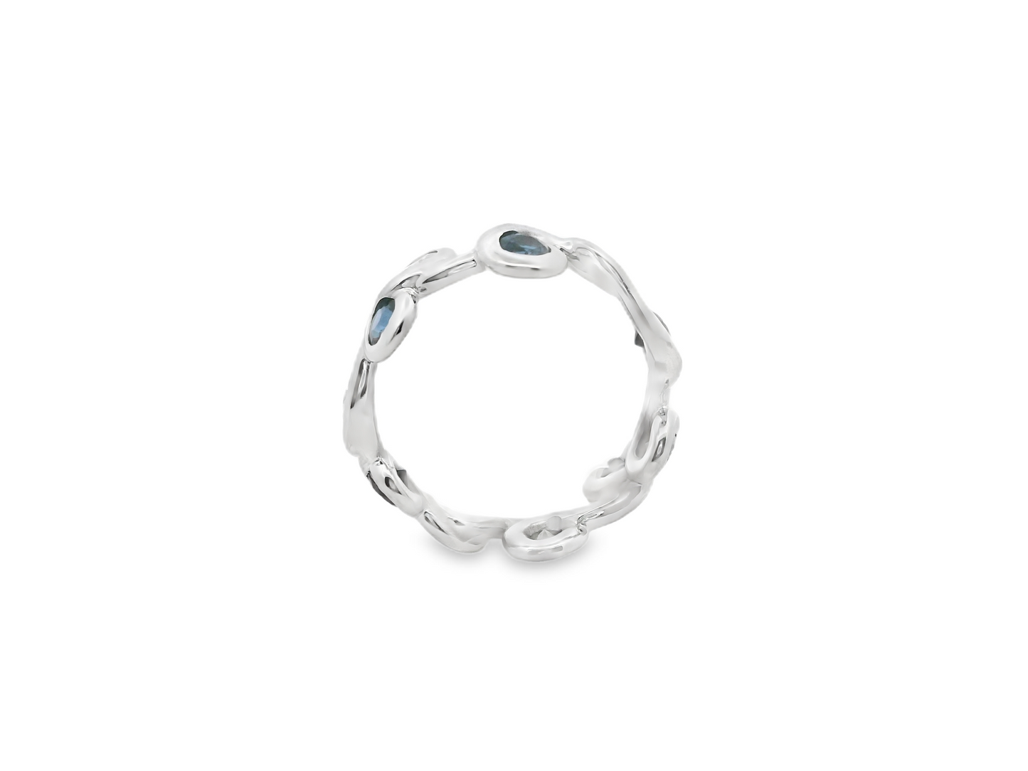 Leafy Motif Sapphire and Diamond Eternity Ring in 14K White Gold