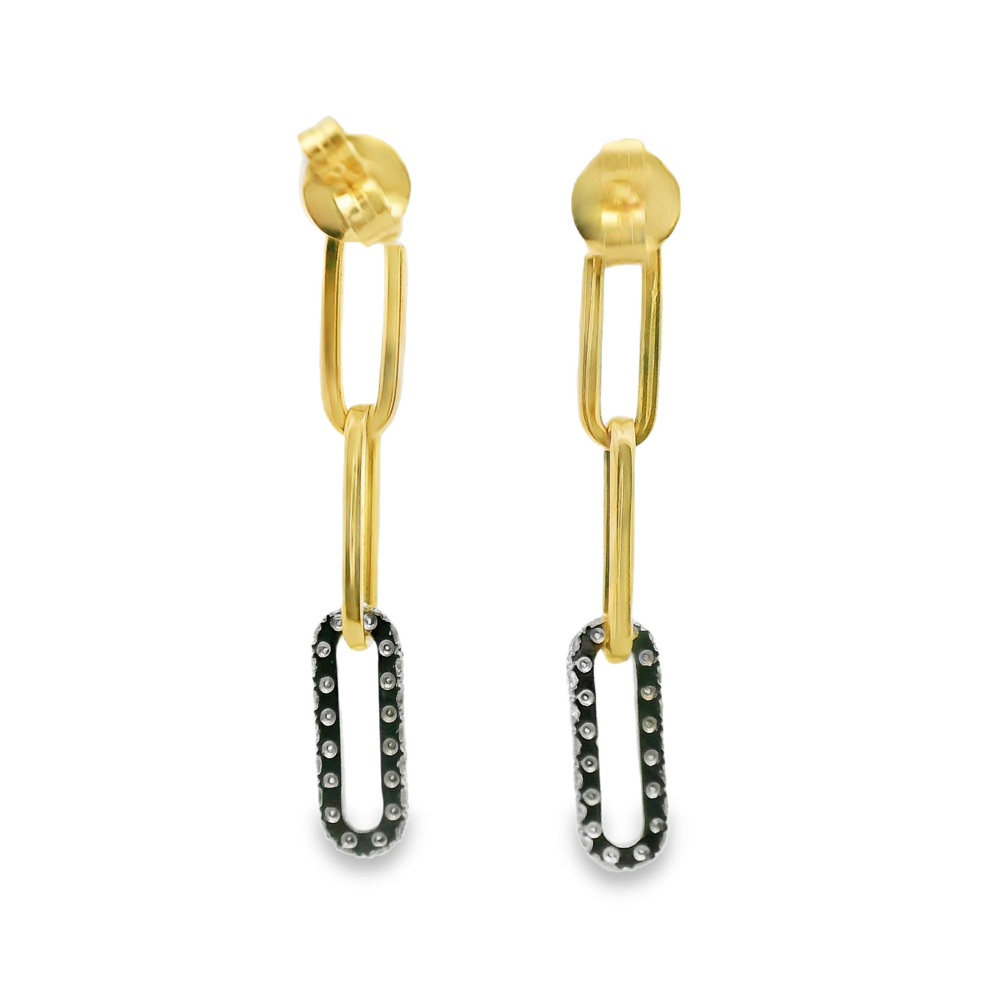 Paper Clip Chain Dangle Earring with Diamonds in 14K Gold