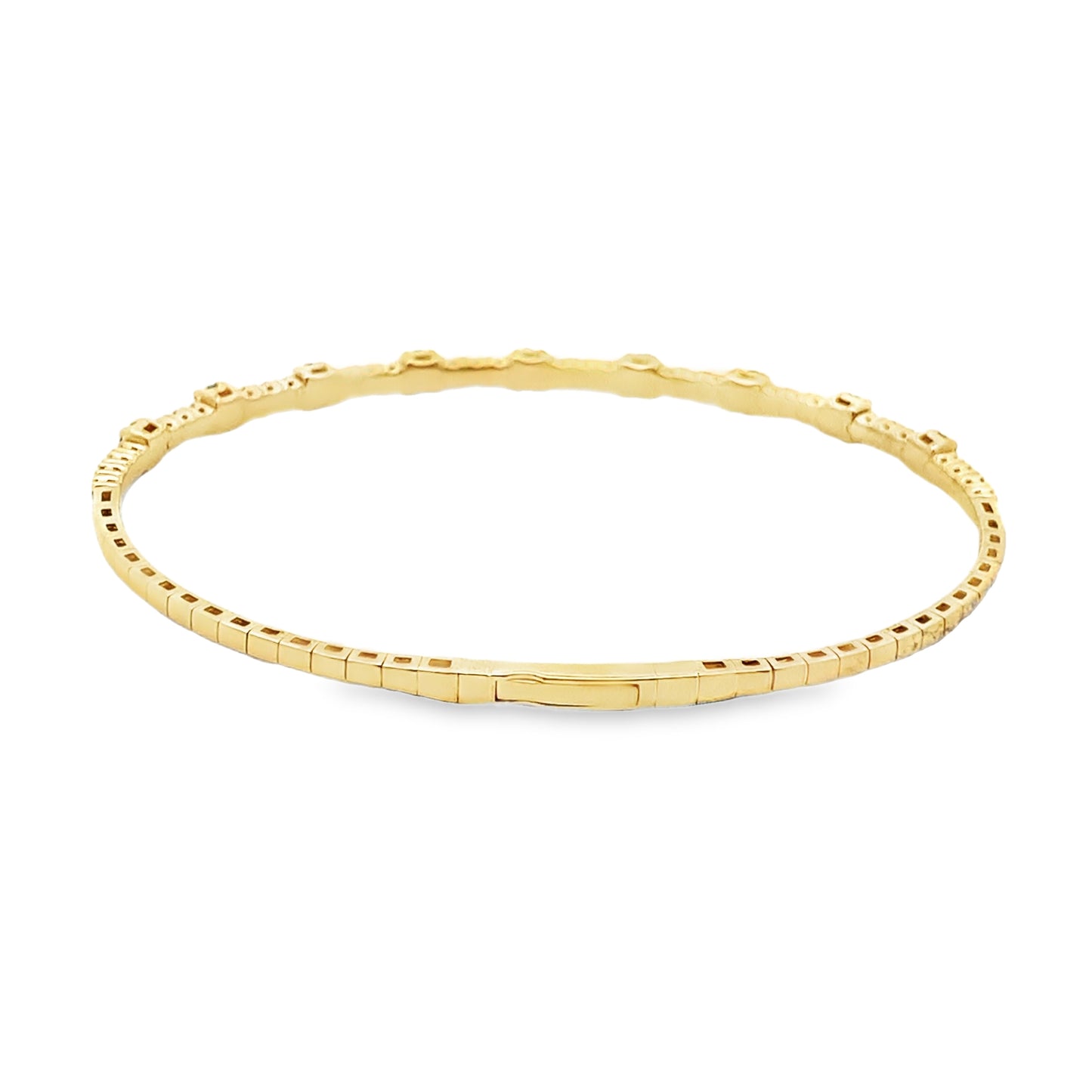 Sapphire or Emerald and Diamond Flexible Bangle Bracelet in 14K Yellow Gold