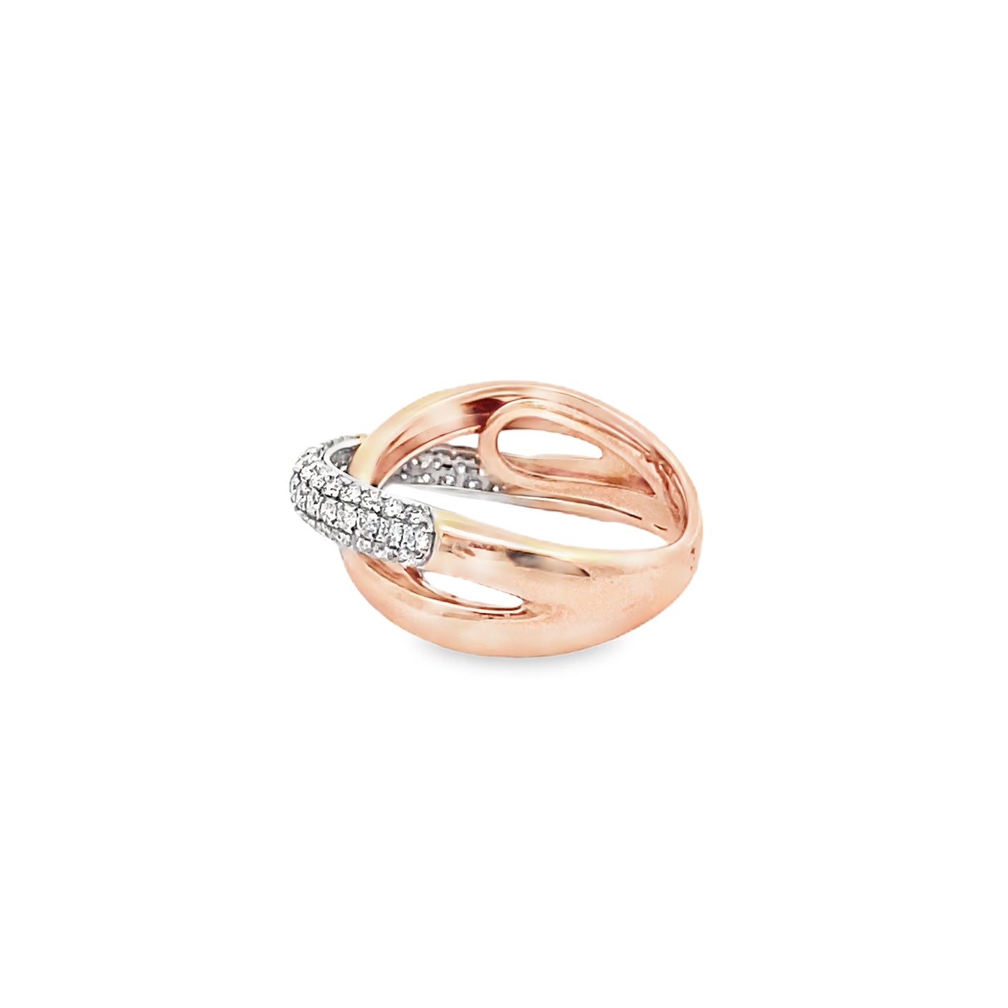 X Criss-Cross Twisted Dome Diamond Pave Ring in 14K Gold
