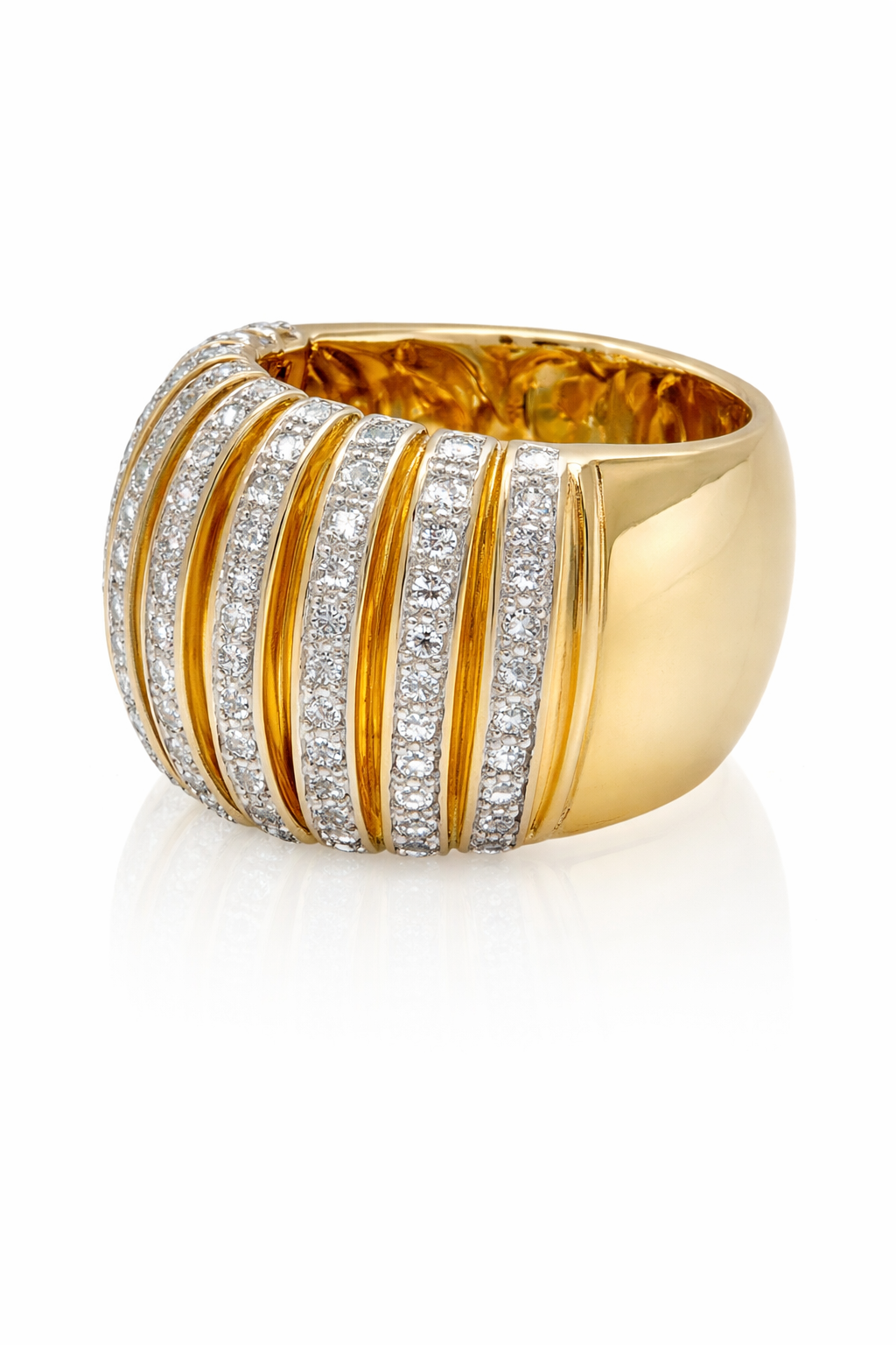 Multi Row Two-Tone Round Brillant-Cut Diamond Statement Ring