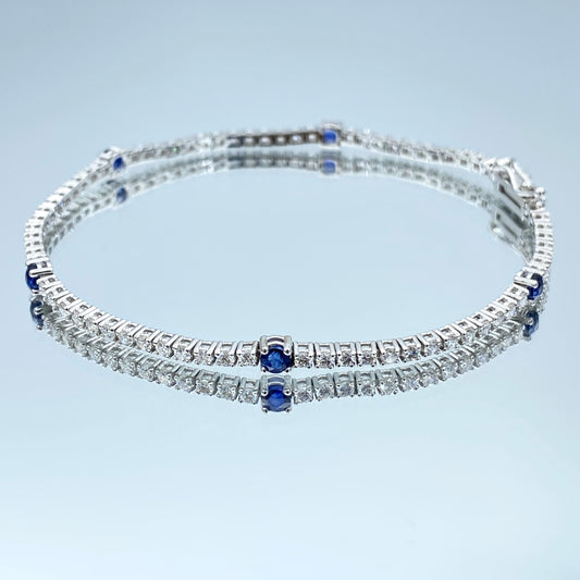 Alternating Diamond and Sapphire Tennis Bracelet in 14K White Gold - L and L Jewelry