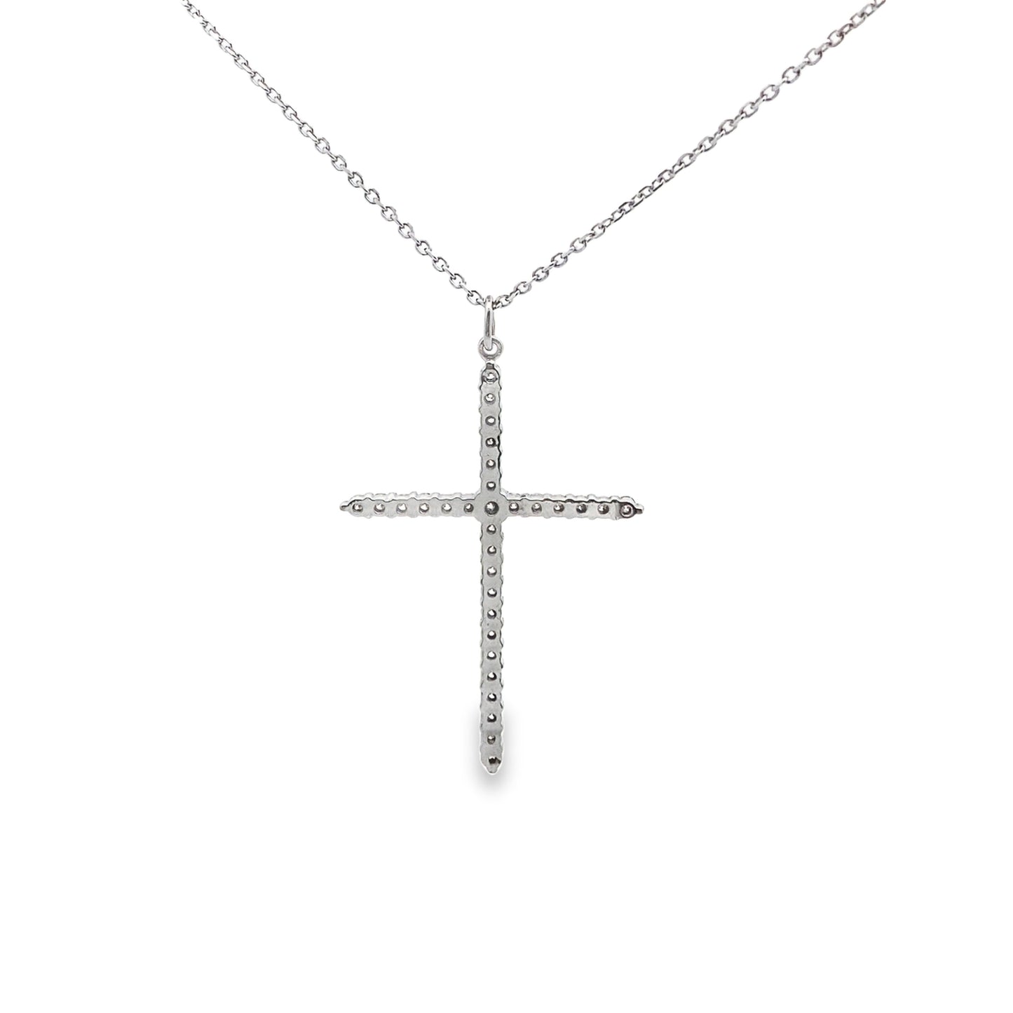 Long Diamond Cross Necklace in 14K White Gold