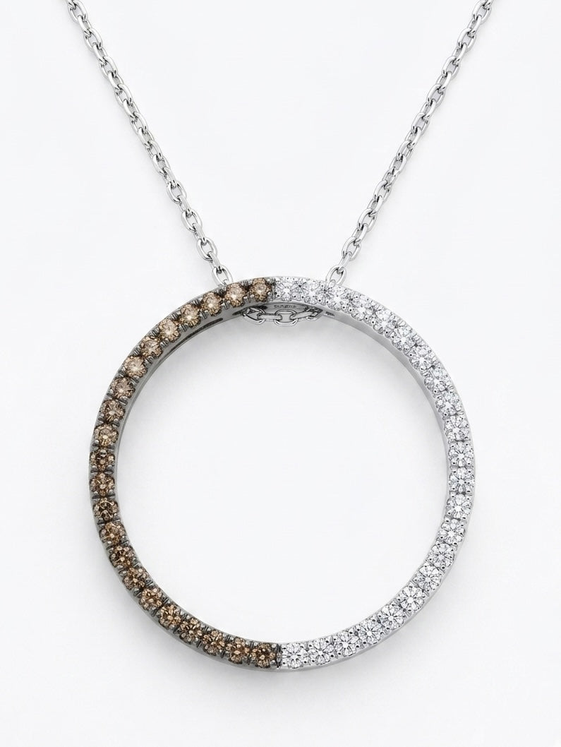 Champagne Diamond Circle Pendant in 14K White Gold