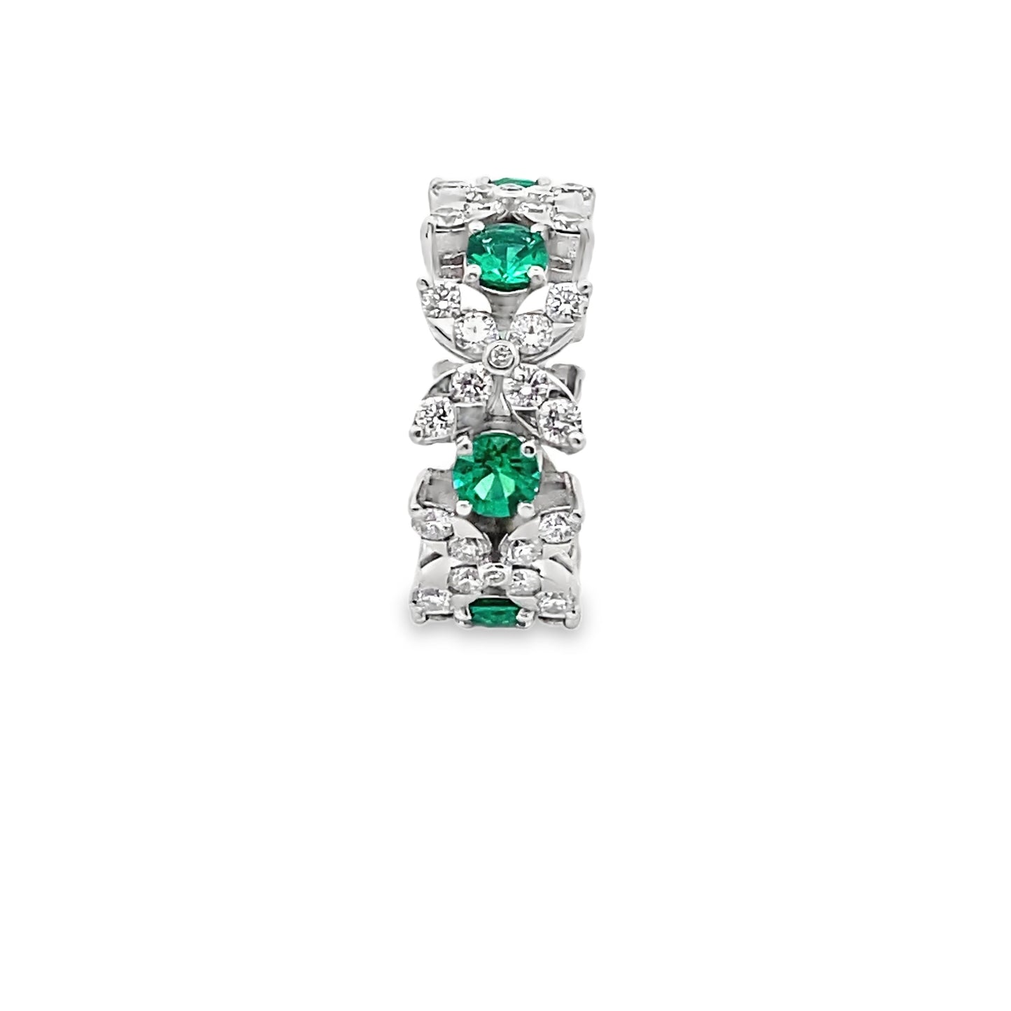 Xoxo Ring with Round Brilliant-Cut Emerald and Diamond in 14K White Gold