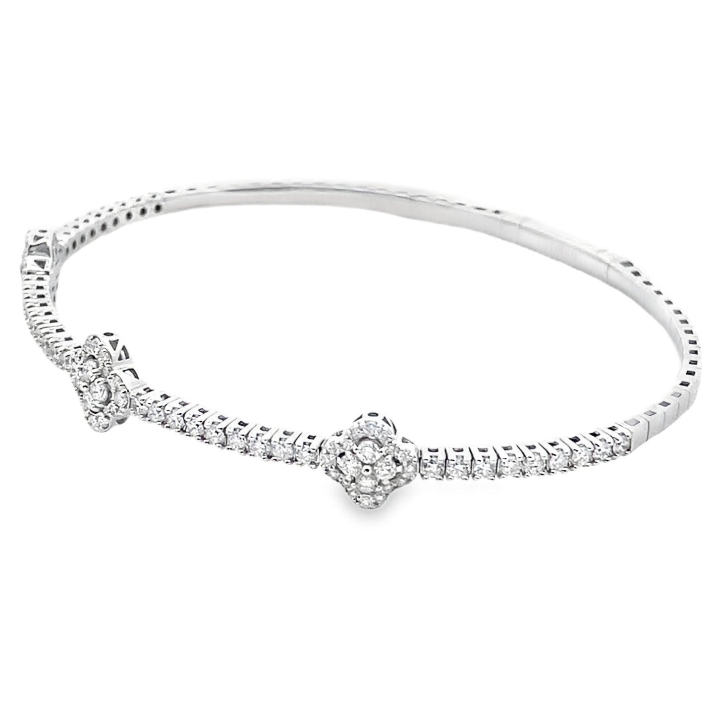 Three Leaf Diamond Flexible Bangle Bracelet in 14K White Gold