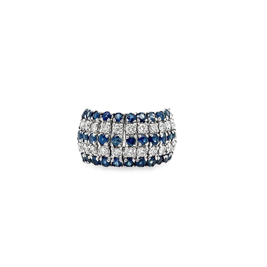 Multi-Row Round Cut Sapphire and Diamond Halfway Flexible Ring Band in 14K White Gold