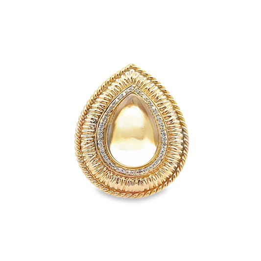 Cabochon Green Tourmaline Vintage Ring in 14K Yellow Gold