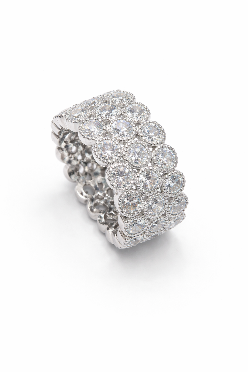 Three Row Bezel-Set Diamond Ring in 14K White Gold