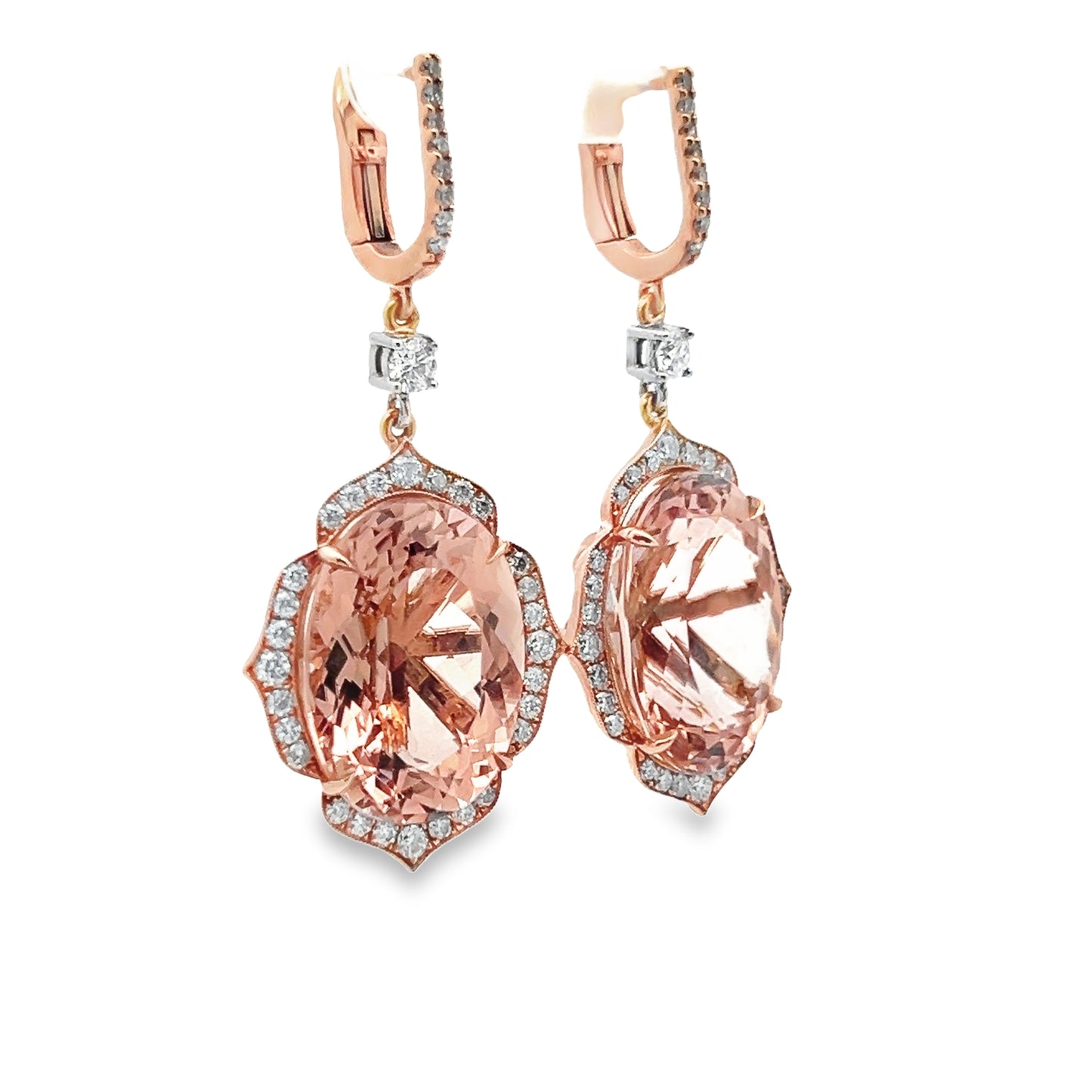 Morganite and Diamond Dangle Earrings in 14K Rose Gold