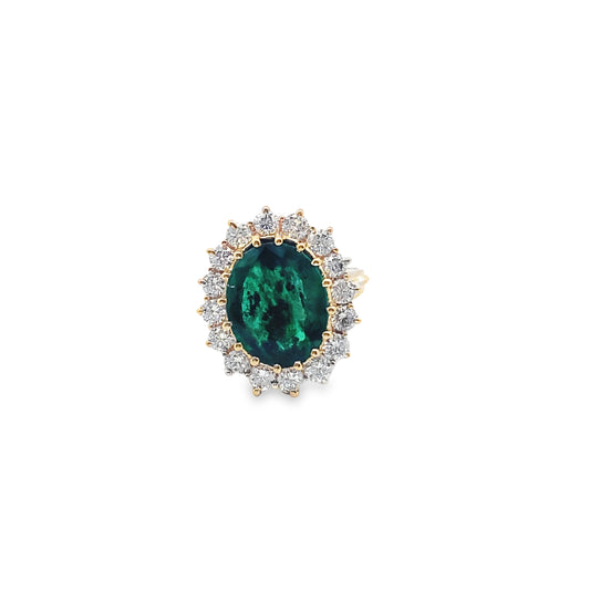 Emerald and Diamond Halo Ring in 14K Yellow Gold