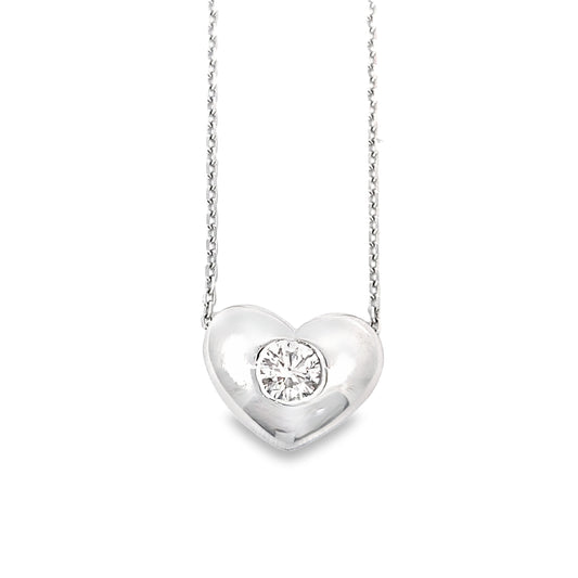 Solitaire Diamond Heart Pendant Necklace in 14K White Gold
