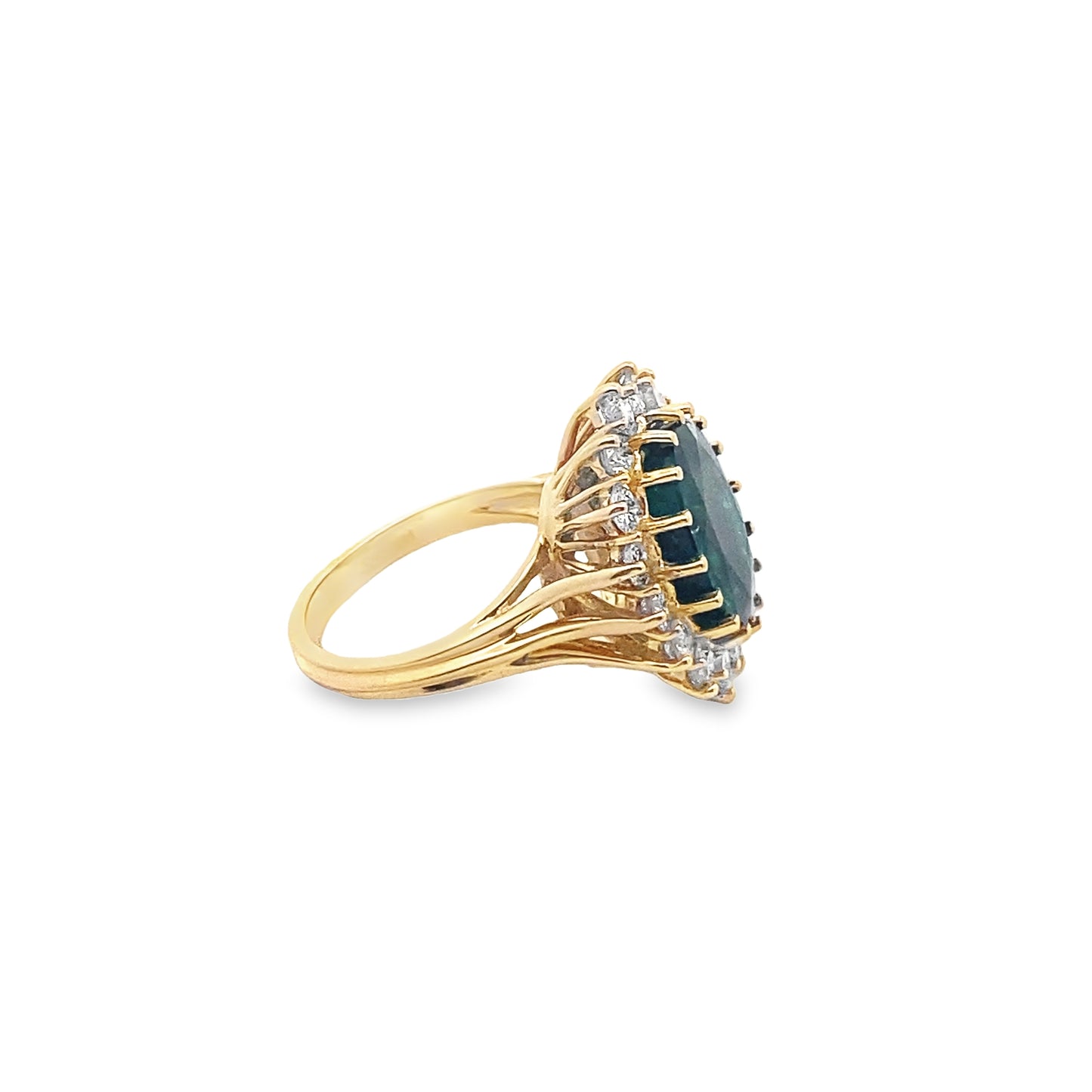 Emerald and Diamond Halo Ring in 14K Yellow Gold
