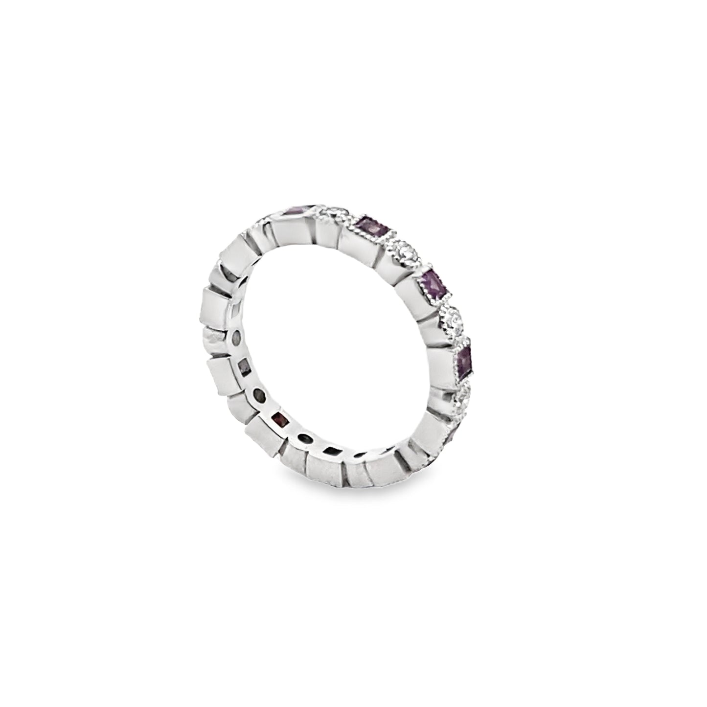 Pink Tourmaline and Diamond Eternity Band in 14K White Gold