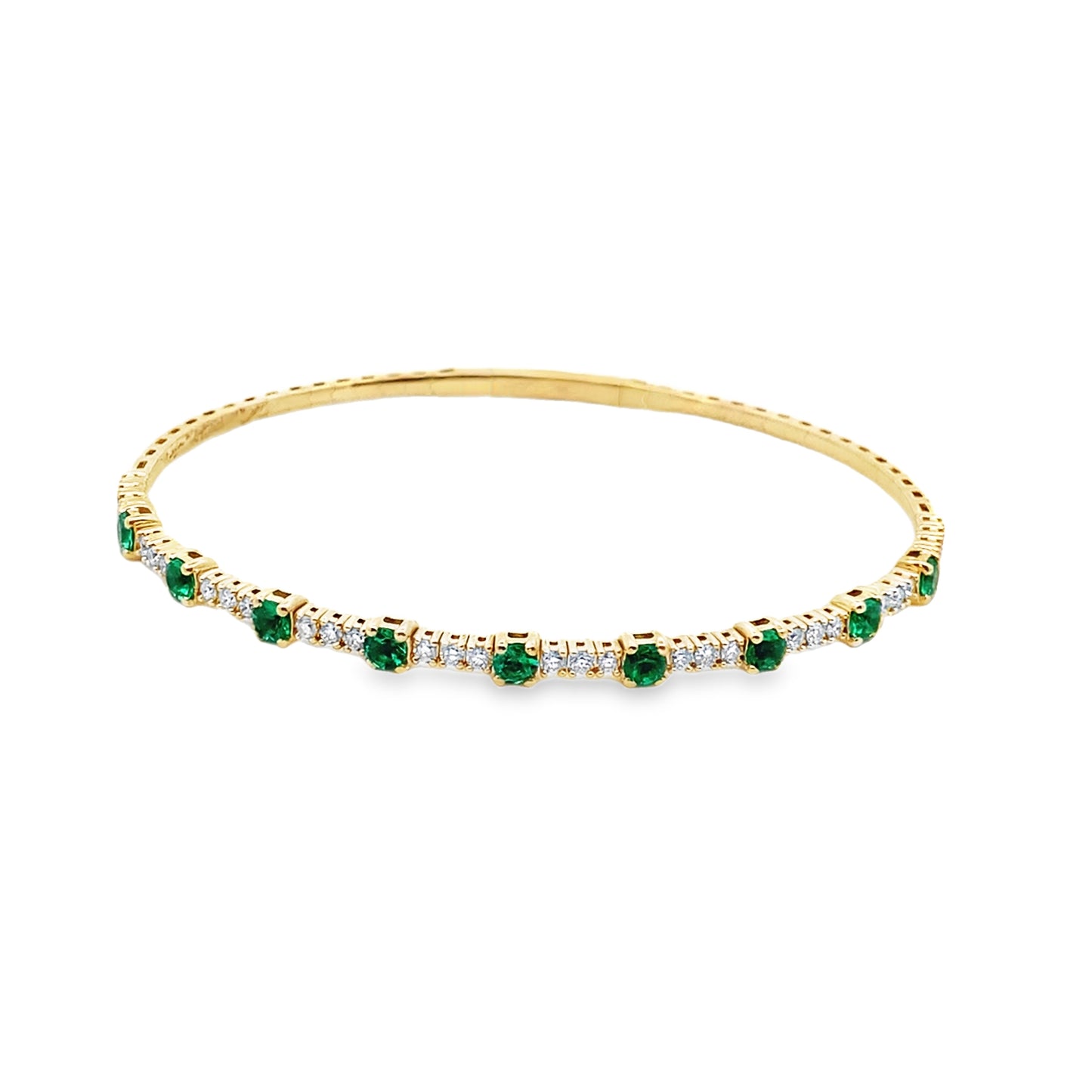 Sapphire or Emerald and Diamond Flexible Bangle Bracelet in 14K Yellow Gold