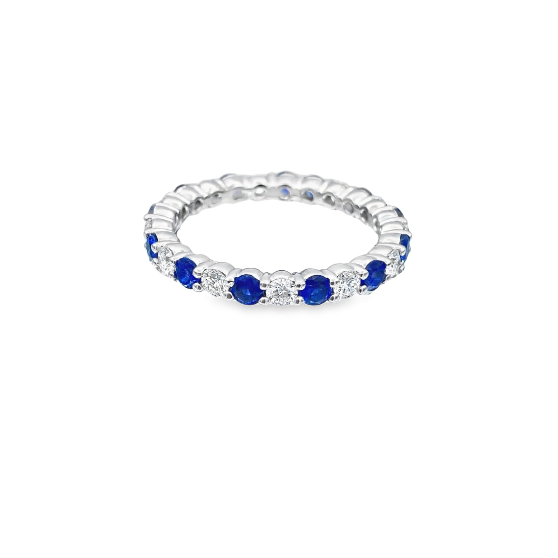 Alternating Blue Sapphire and Diamond Eternity Ring in 14K Gold