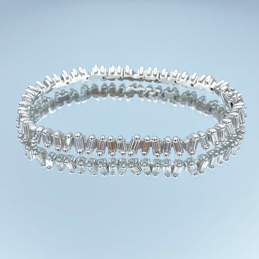 Baguette-Cut Diamond Tennis Bracelet in 14K White Gold - L and L Jewelry