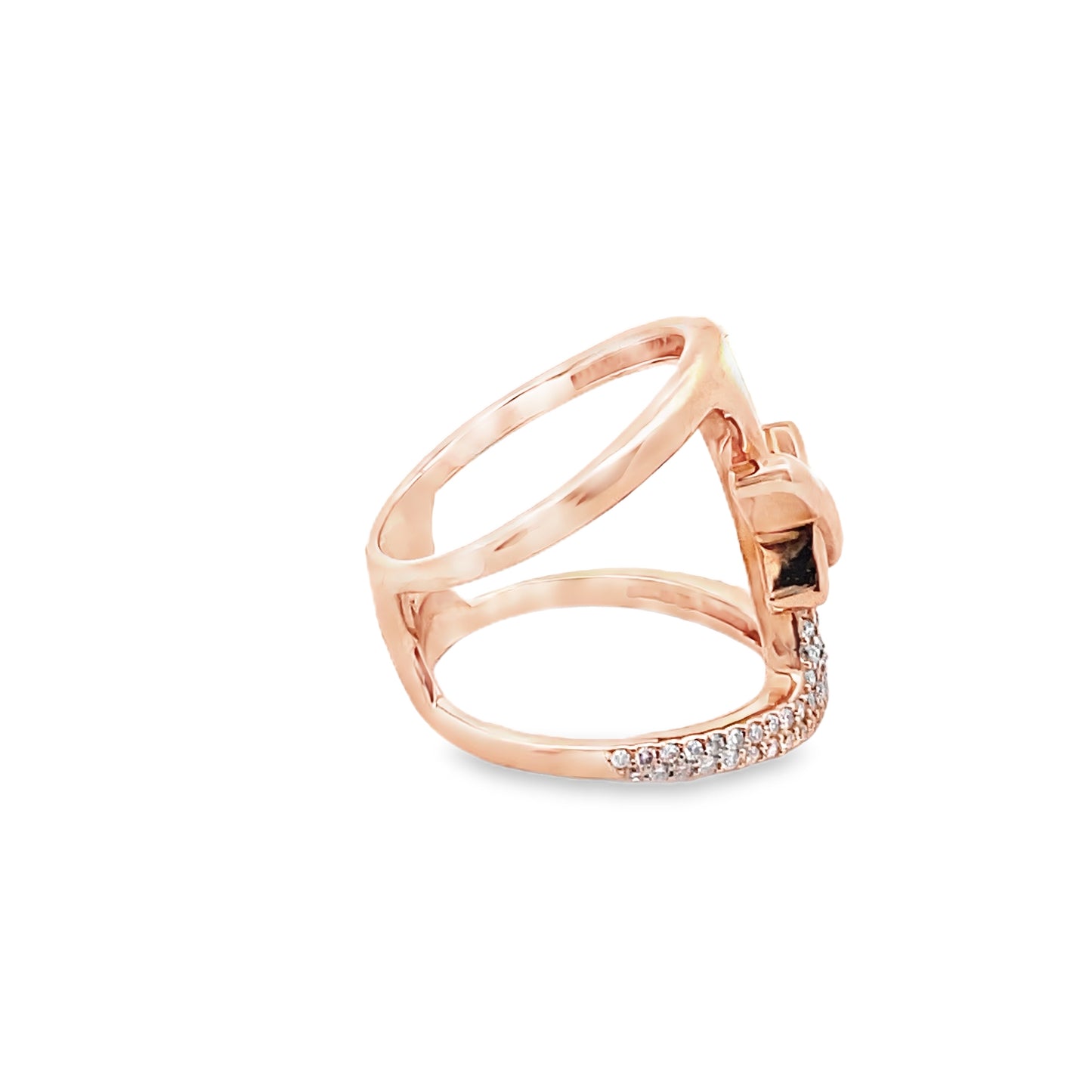 Modern X Ring with Diamonds in 18K Rose Gold
