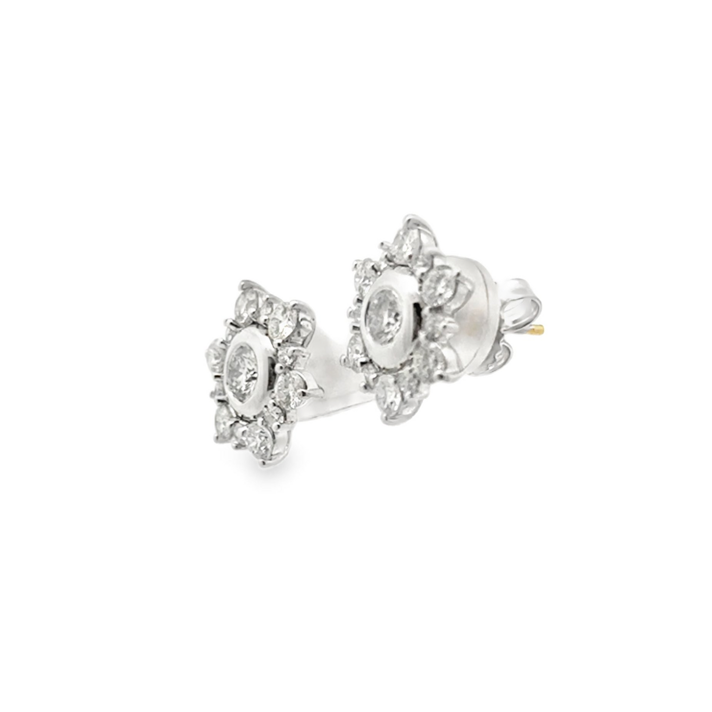 Floral Halo Jacket Diamond Stud Earrings in 14K White Gold