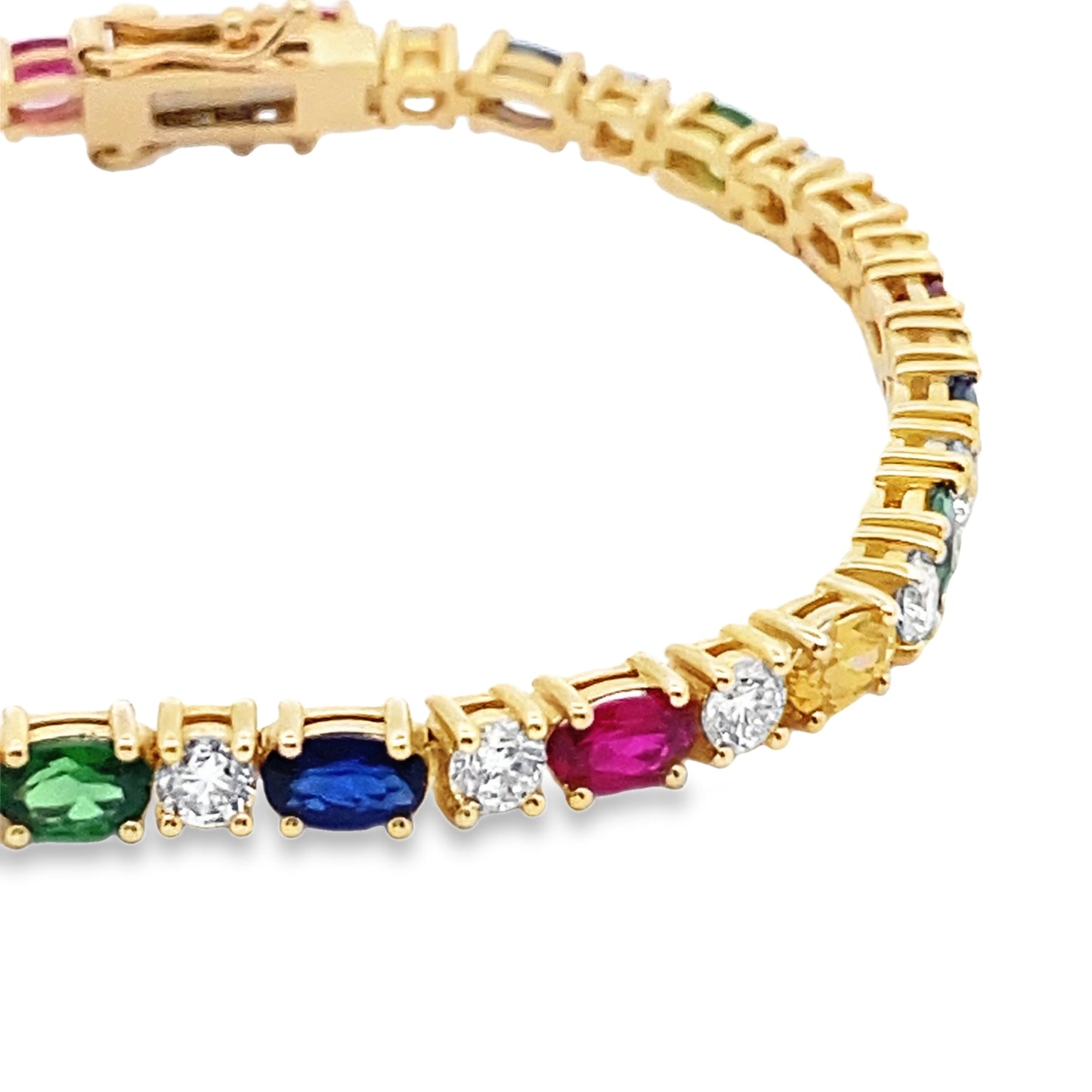 Multicolor Alternating Diamond and Sapphire Tennis Bracelet in 14K Yellow Gold