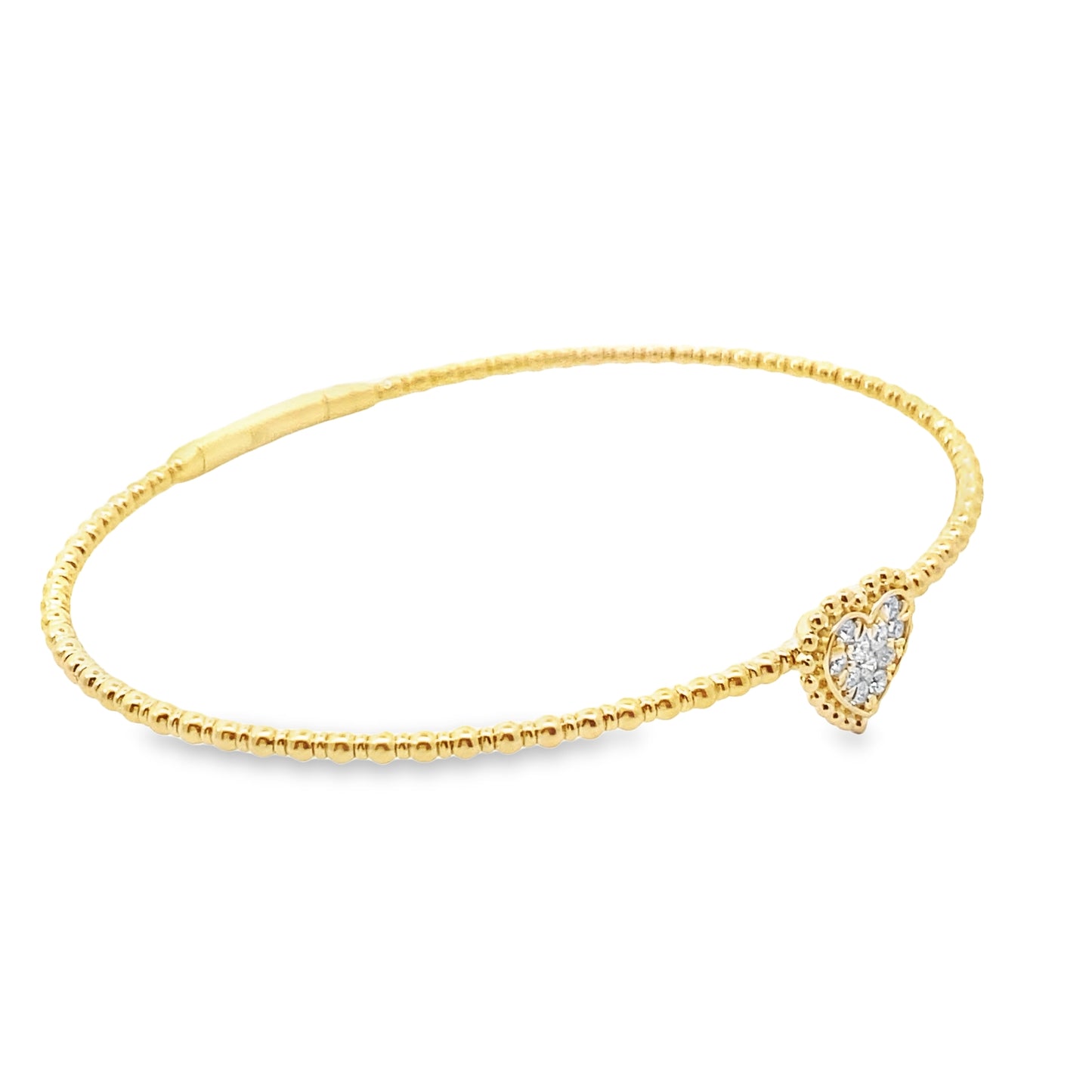 Diamond Heart Flexible Bangle Bracelet in 14K Yellow Gold