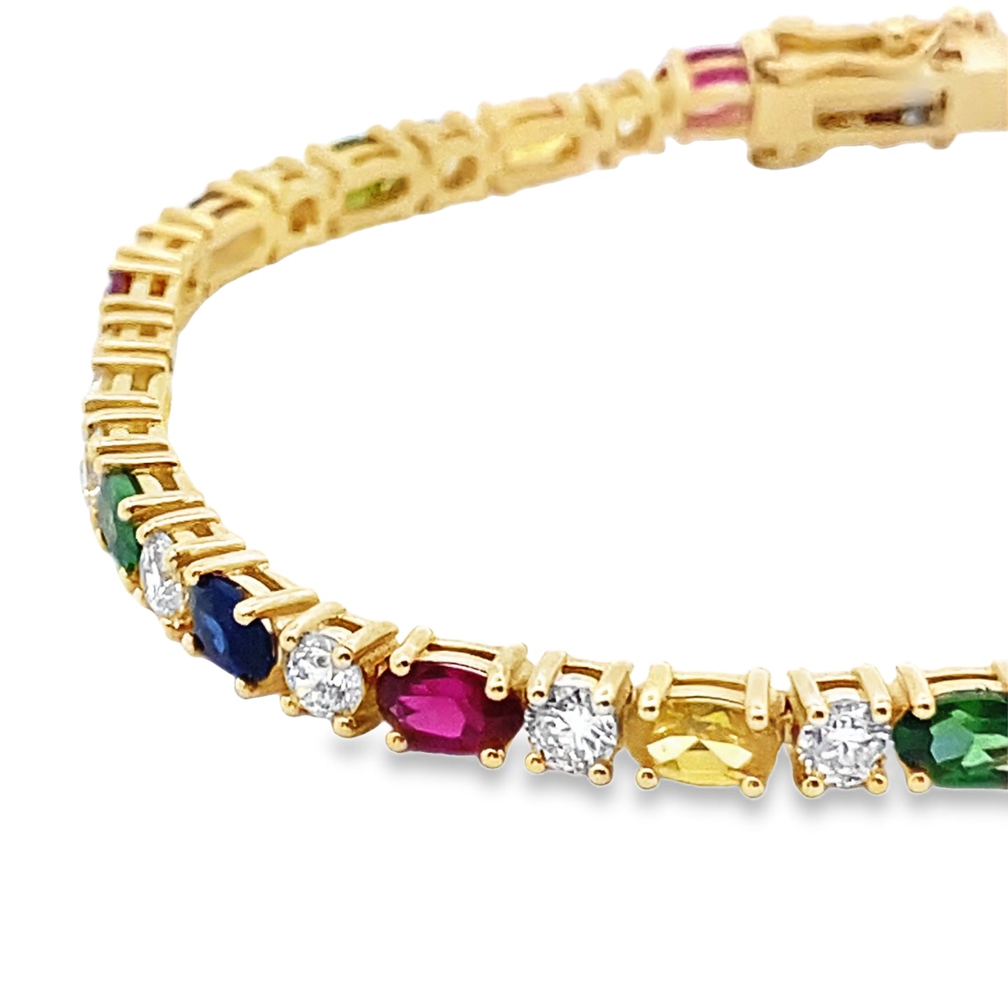 Multicolor Alternating Diamond and Sapphire Tennis Bracelet in 14K Yellow Gold