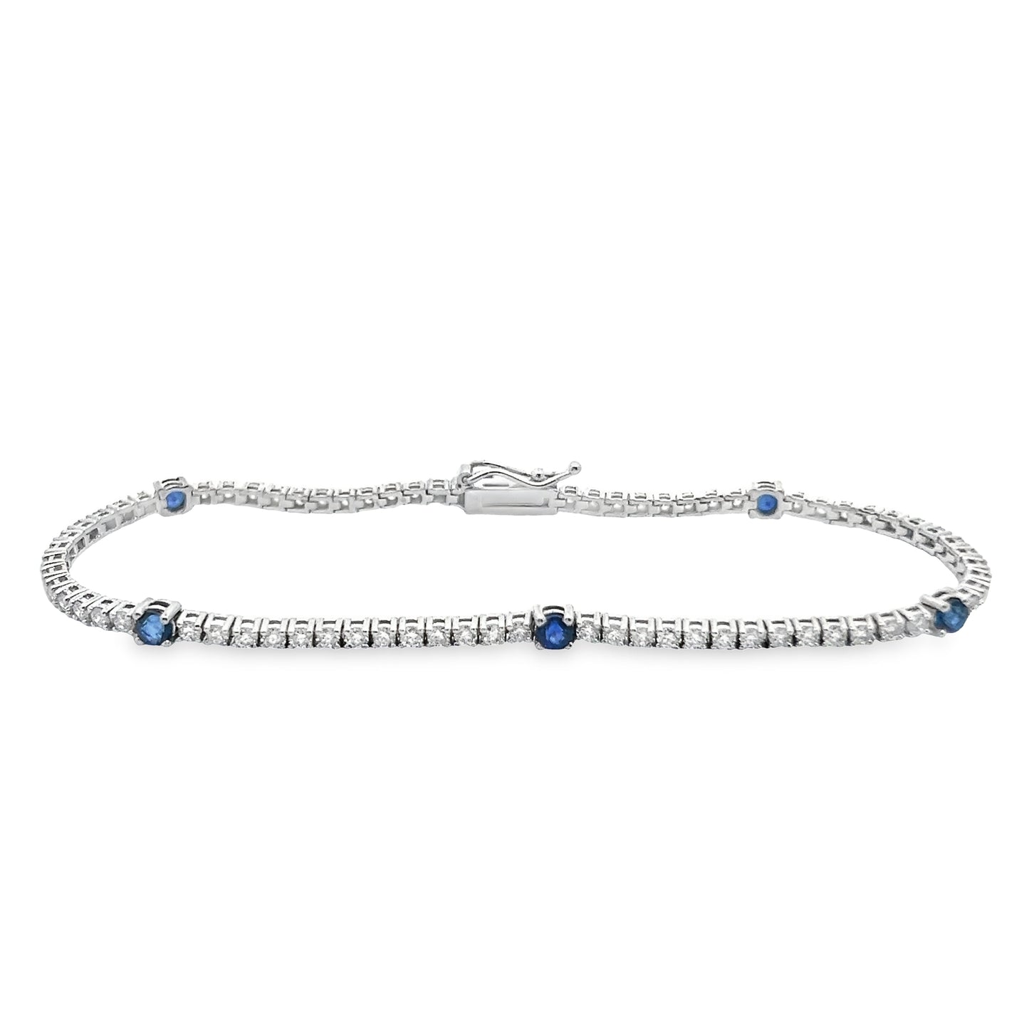 Alternating Round Diamond and Sapphire Tennis Bracelet in 14K Gold