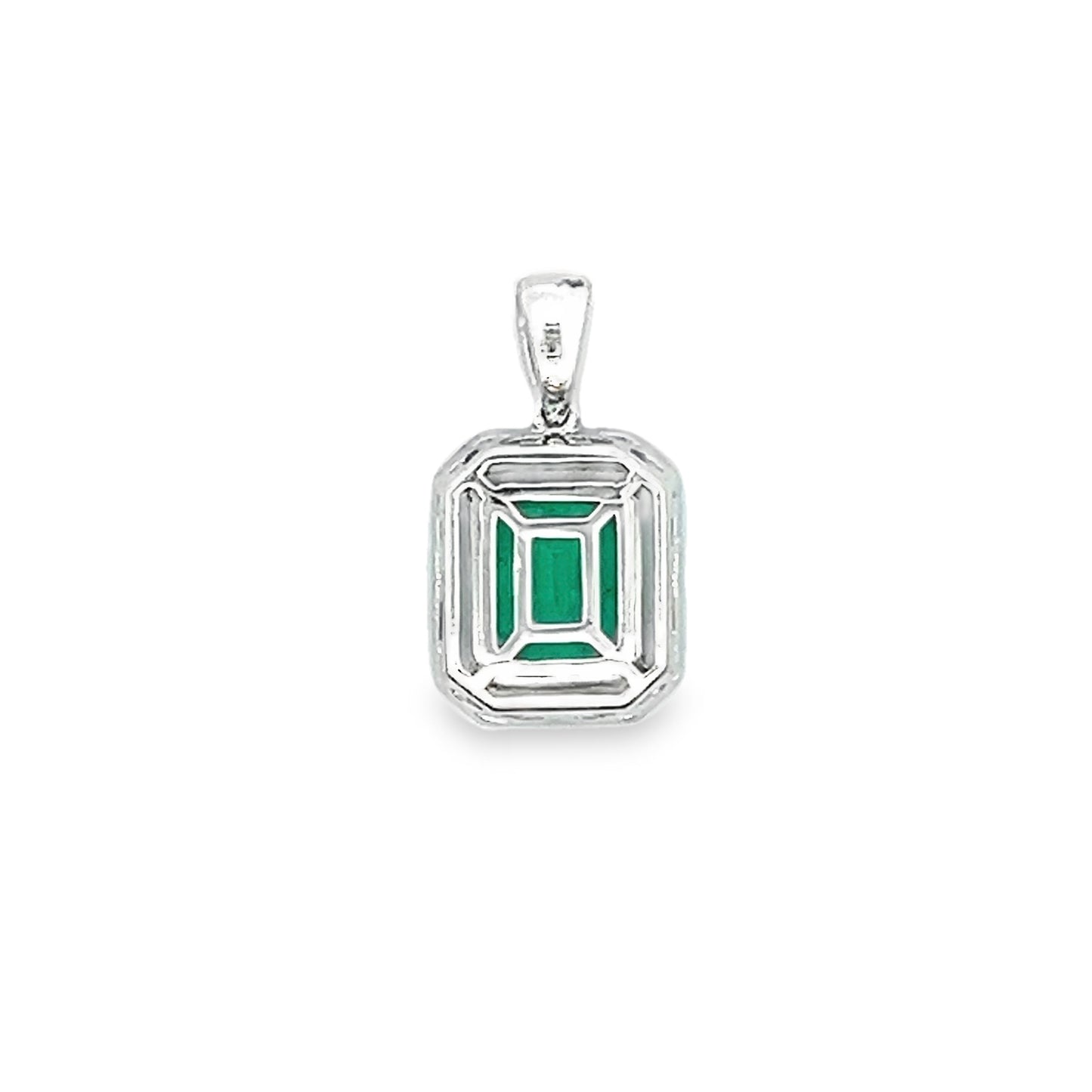 Emerald Stone Pendant Diamond Halo in 14K White Gold