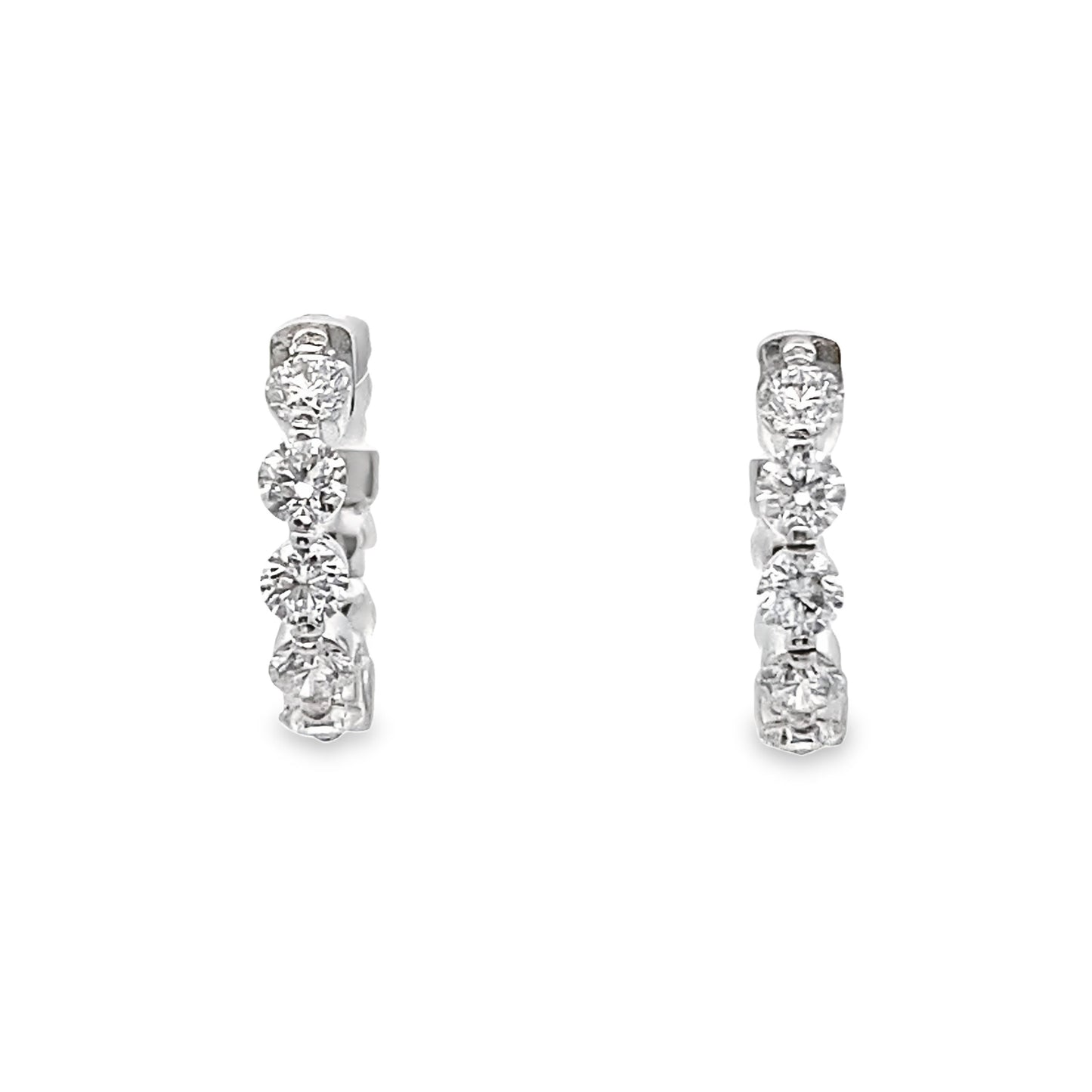 LKS Floating Diamond Hoop Earrings in 14K White Gold