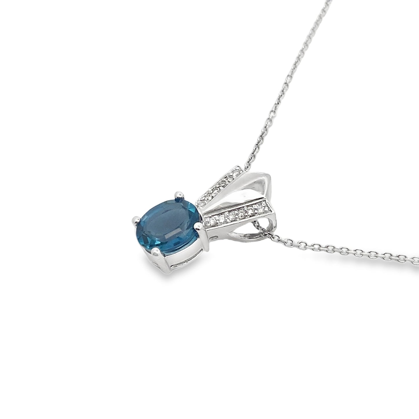 Blue Topaz and Diamond Pendant in 14K White Gold