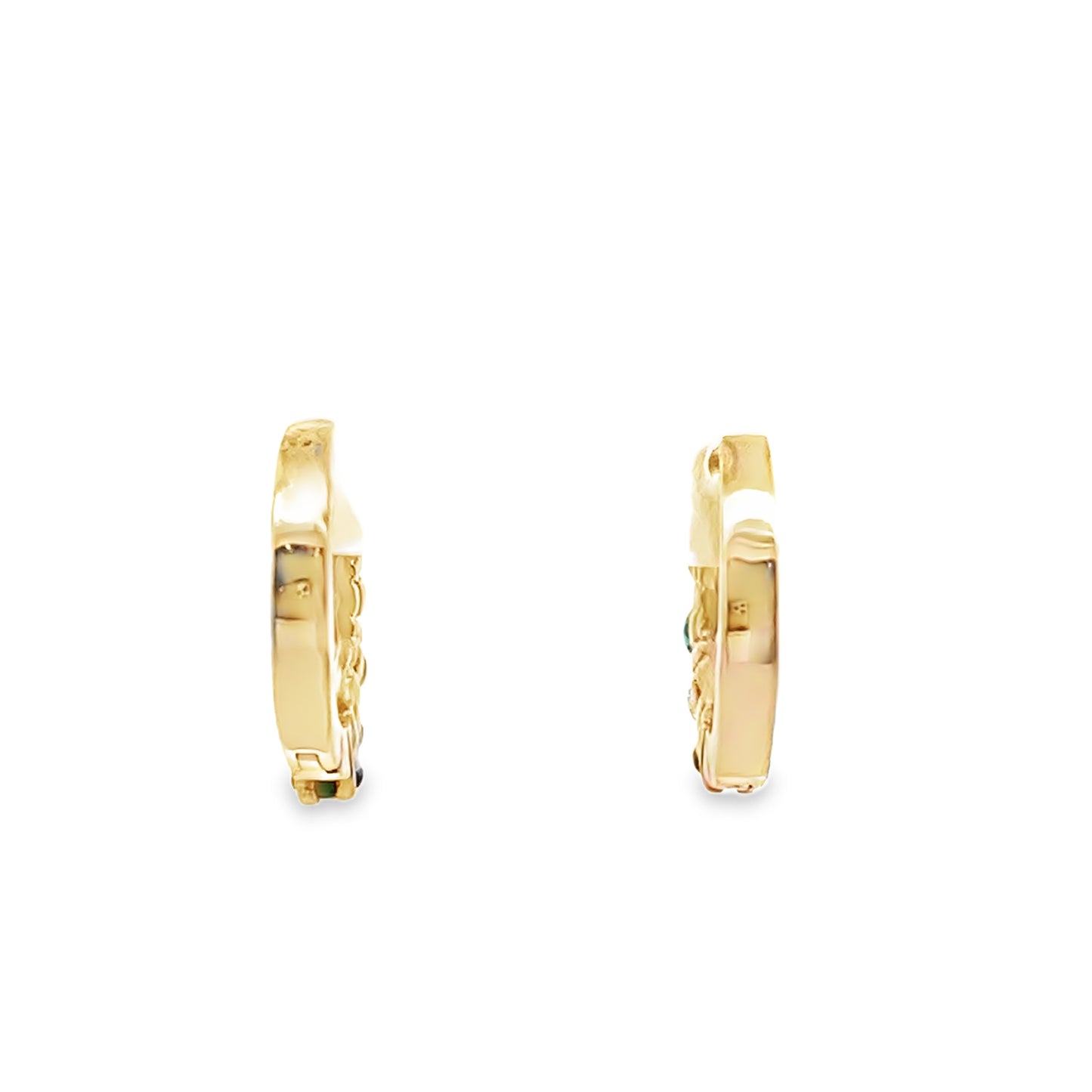 Sapphire or Emerald and Diamond Huggie Hoop Earrings in 14K Gold
