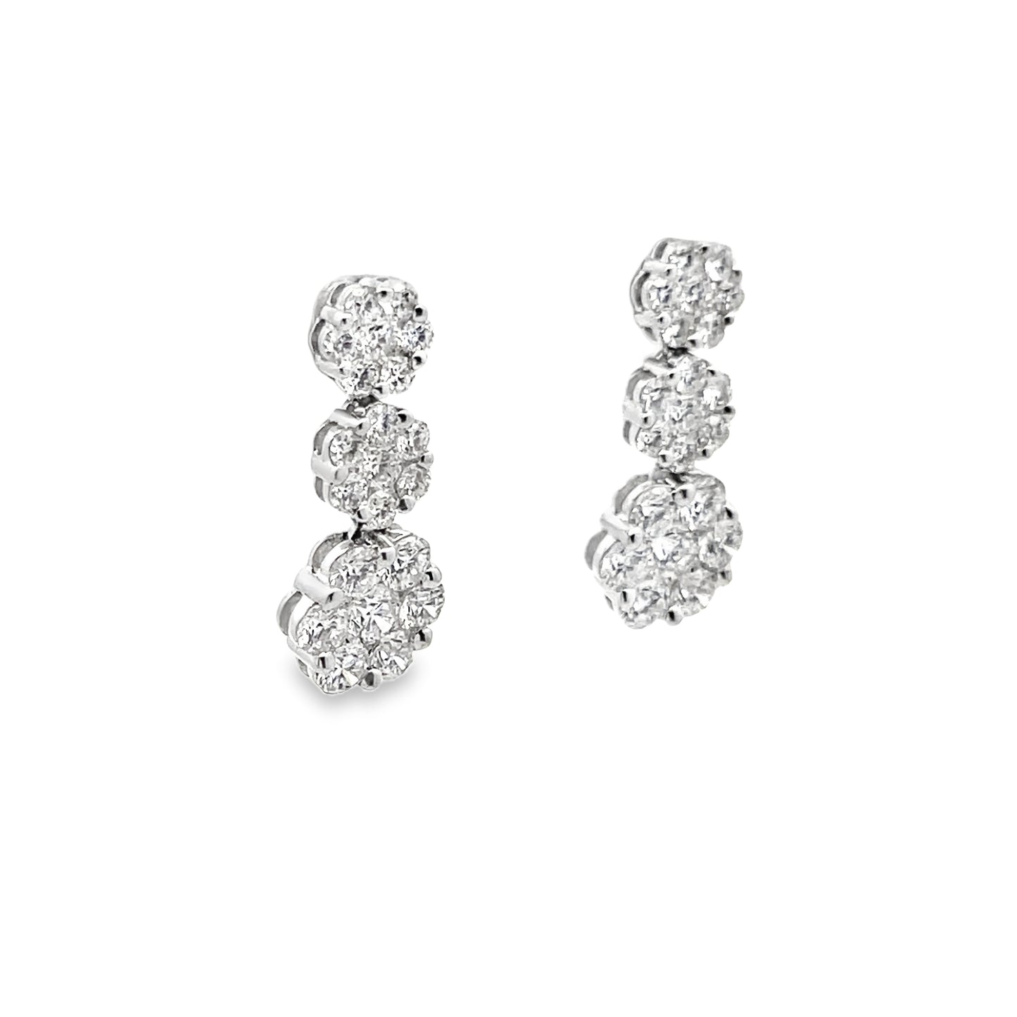 Floral Diamond Cluster Drop Earrings in 18K White Gold