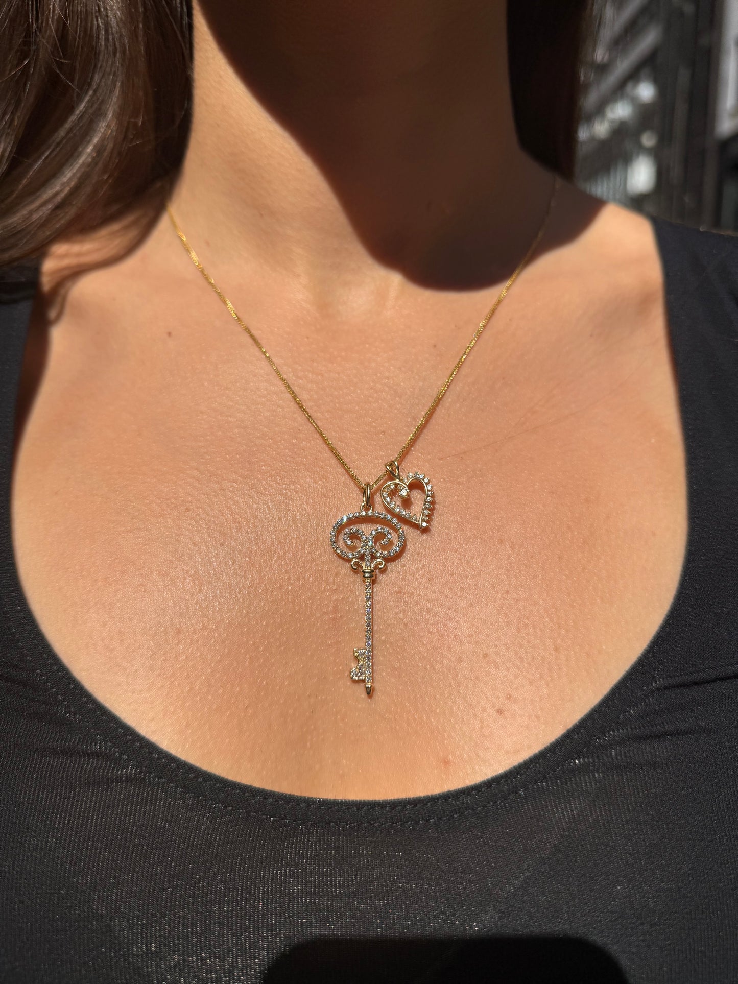 Diamond Key Pendant in 14K Yellow Gold